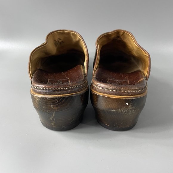 Frye Clara O Ring Wooden Clogs Distressed Leather Cognac, Women's Size 8.5M - Picture 6 of 12